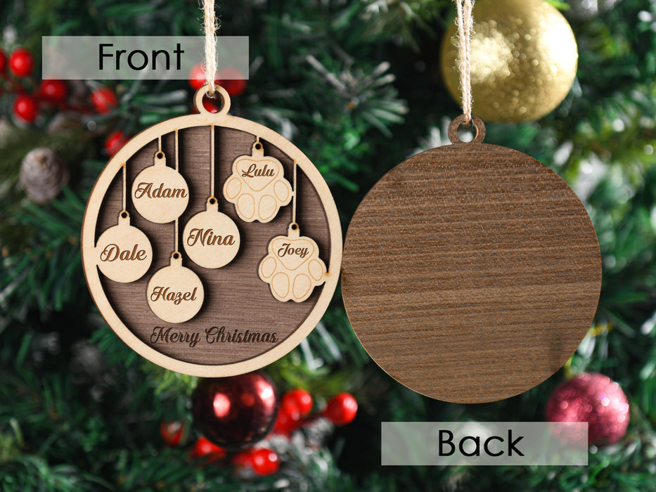 Personalized Family and Pet Ornament, People & Paw Print Christmas Gifts