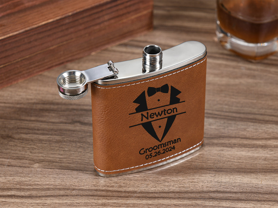 Personalized Leather Flask for Men - Engraved 6oz