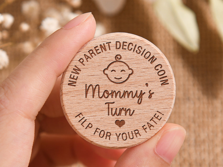 Custom Engraved Decision Flip Coin, 37mm Wood Disc