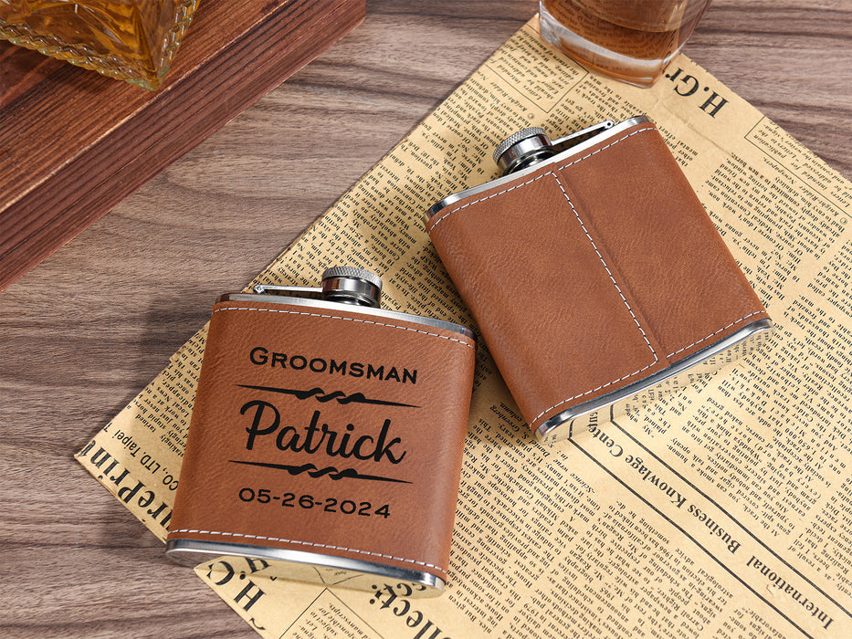 Personalized Leather Flask for Men - Engraved 6oz