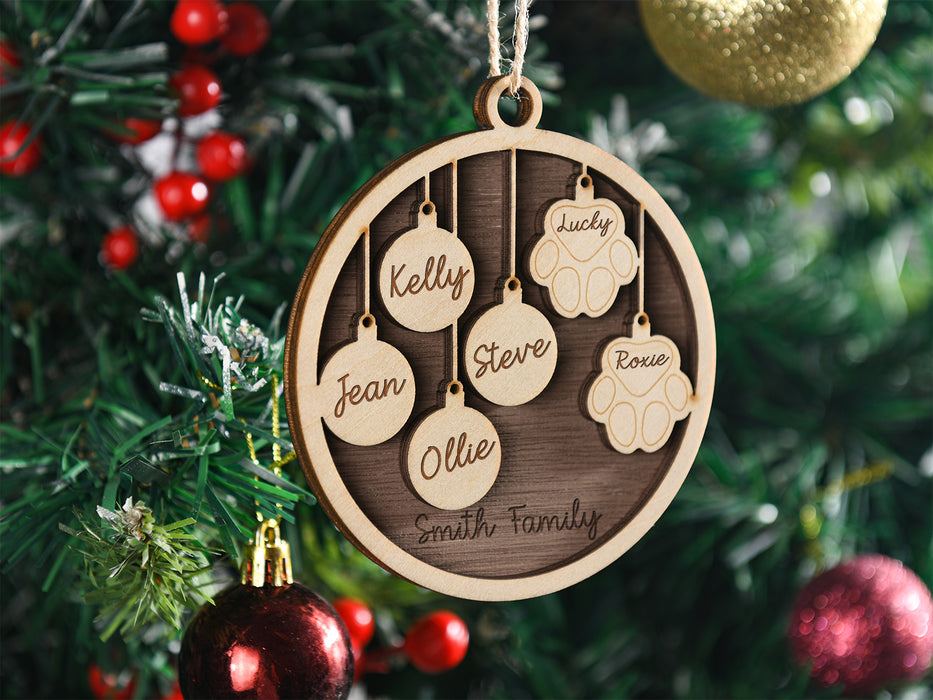 Personalized Family and Pet Ornament, People & Paw Print Christmas Gifts