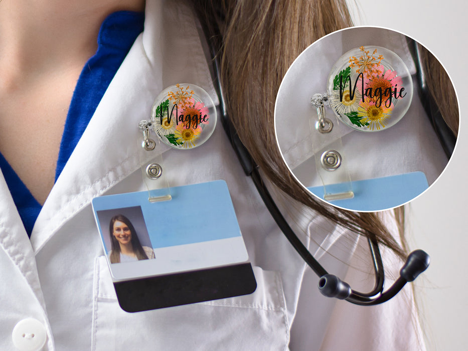 Custom Resin Badge Reel with Name, Alligator Clip, Personalized Gift for Friend Nurses Doctors