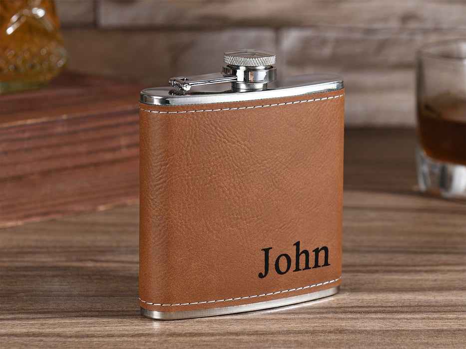 Personalized Leather Flask for Men - Engraved 6oz