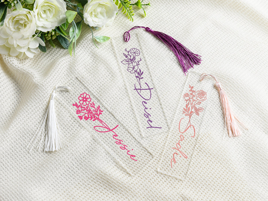 Custom Birth Flower Bookmark for Women, Personalized Acrylic Bookmark Tassel