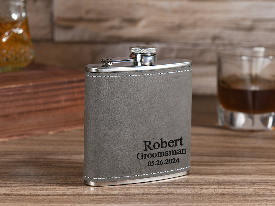 Personalized Leather Flask for Men - Engraved 6oz