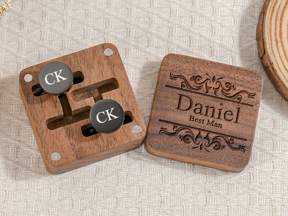 Engraved Groomsmen Cufflinks, Wedding Cufflinks & Tie Clip Set