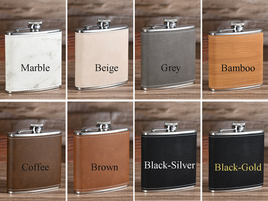 Personalized Leather Flask for Men - Engraved 6oz