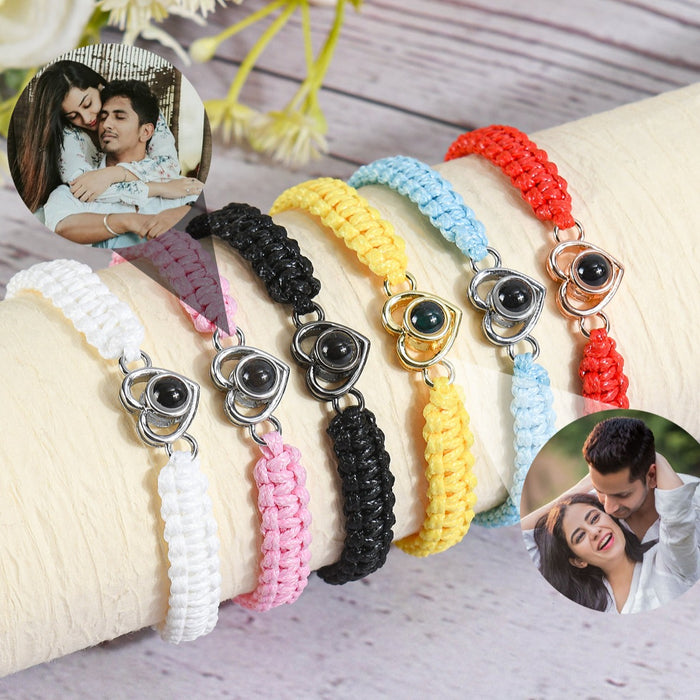 Personalized Heart Photo Projection Braided Rope Bracelet