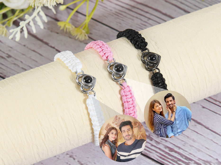 Personalized Heart Photo Projection Braided Rope Bracelet