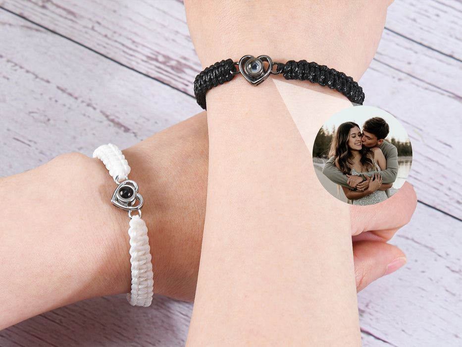 Personalized Heart Photo Projection Braided Rope Bracelet