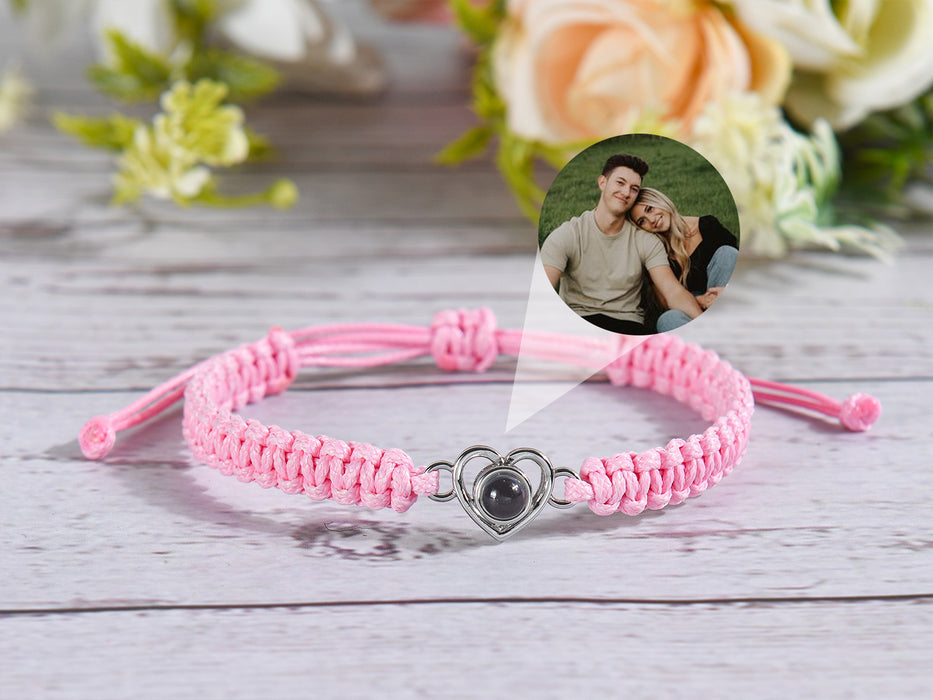 Personalized Heart Photo Projection Braided Rope Bracelet