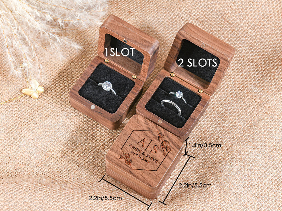 Engraved Wooden Ring Box for Wedding Ceremony