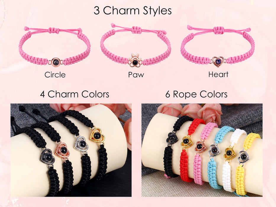 Personalized Circle Photo Projection Braided Rope Bracelet