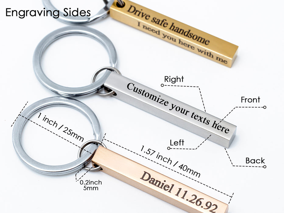 4 Sided Laser Engraved Bar Keychain for Boyfriend