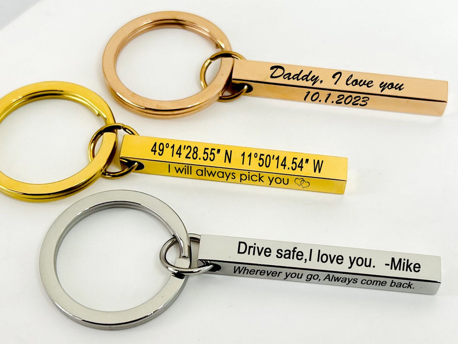 Coordinates Keychain,Personalized Latitude Longitude GPS keychain for Men,Custom Engraved Bar Keychain,New Driver Gift,Anniversary gift