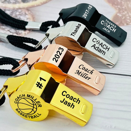 Custom Engraved Coaches Whistle Lanyard Stainless Team Football Basketball Whistles Coach Ref Referee Lifeguard Trainer Gift Personalized