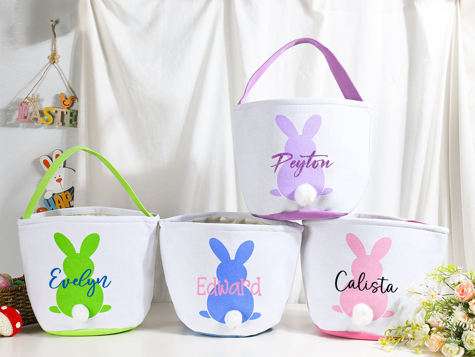 Personalized Bunny Easter Basket,Boys & Girls Custom Easter Basket,Monogram Easter Bucket,Rabbit Easter Basket For Kids,Easter Gift Bag