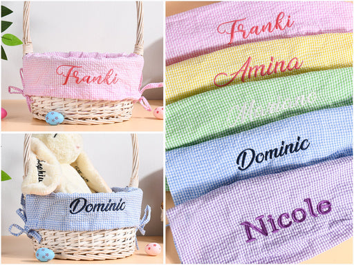 Personalized Easter Basket Liner, Kids Seersucker Fabric Basket Liner Embroidered Name or Monogram, Easter Bunny Tote, Boy & Girl Easter Bag