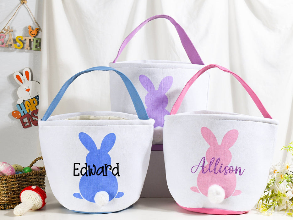 Personalized Bunny Easter Basket,Boys & Girls Custom Easter Basket,Monogram Easter Bucket,Rabbit Easter Basket For Kids,Easter Gift Bag