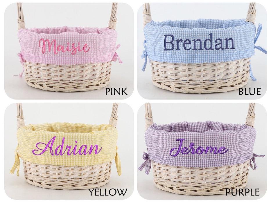 Personalized Easter Basket Liner, Kids Seersucker Fabric Basket Liner Embroidered Name or Monogram, Easter Bunny Tote, Boy & Girl Easter Bag