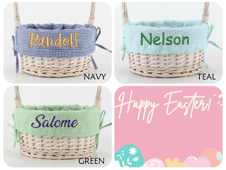 Personalized Easter Basket Liner, Kids Seersucker Fabric Basket Liner Embroidered Name or Monogram, Easter Bunny Tote, Boy & Girl Easter Bag