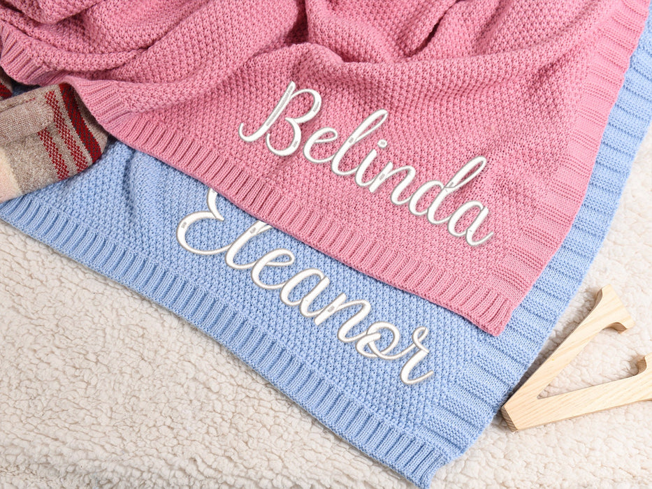 Baby Blanket, Personalized Name, Newborn Baby Gift, Stroller Blanket, Custom Baby Blanket, Soft Breathable Cotton Knit, Baby Shower Gift