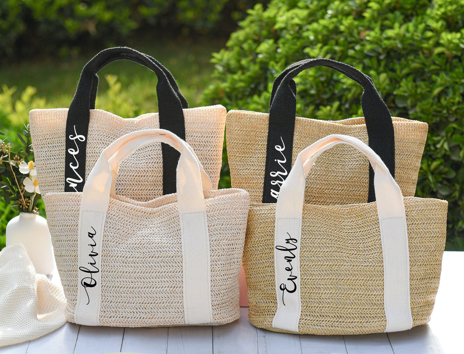 Custom Beach Straw Bags,Personalized Straw Bag,Burlap Tote Bag,Bridesmaid Gifts Bags,Bridal shower bag,Bachelorette,Wedding Favors