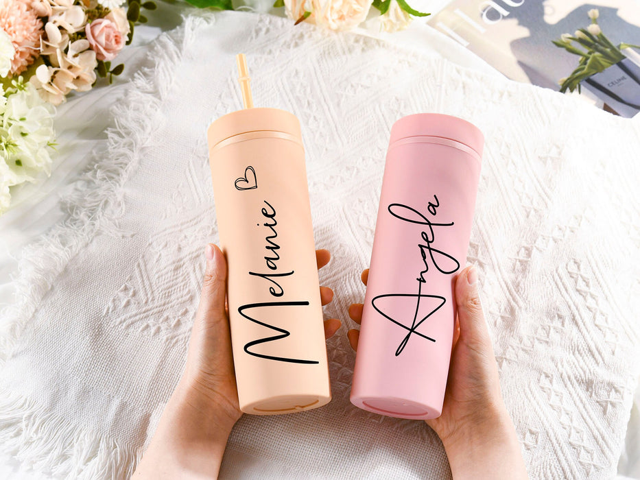 Custom Skinny Tumbler, Personalized Cup with Name, Bridesmaid Tumbler Gifts for Her, Bachelorette Wine Glass Party, Tumblers with Straw