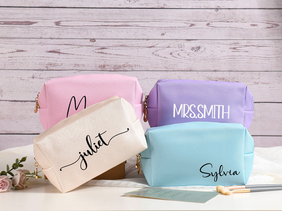 Personalized Toiletry Bag For Women,Bridesmaid leather makeup bag,Travel Toiletry Bag,PU Leather Cosmetic Bag,Bridesmaid Gifts,Pouch,Clutch