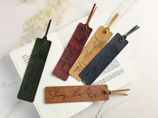 Custom Name Book Mark with Birth Month Flower, Personalized Leather Bookmark, Book Lovers Gift, Gifts for Woman, Gifts For Teacher