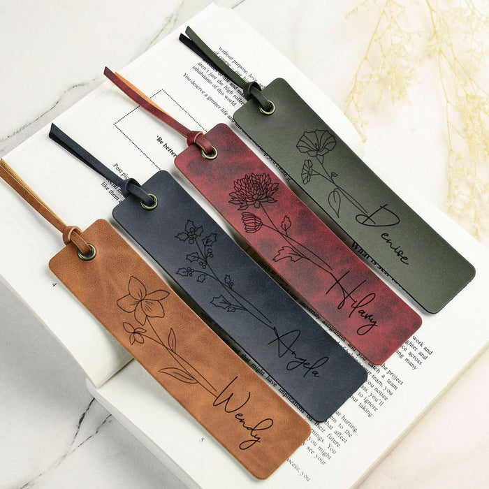 Personalized Leather Bookmark, Custom Name Book Mark with Birth Month Flower, Book Lovers Gift, Gifts for Woman, Gifts For Teacher