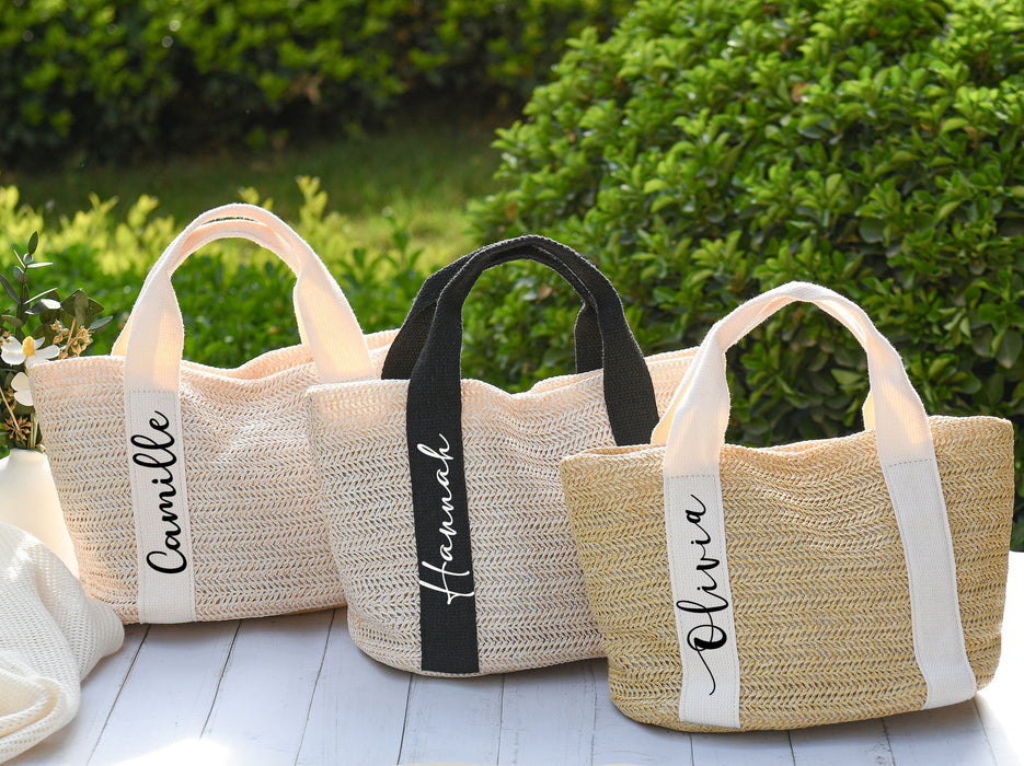 Custom Beach Straw Bags,Personalized Straw Bag,Burlap Tote Bag,Bridesmaid Gifts Bags,Bridal shower bag,Bachelorette,Wedding Favors