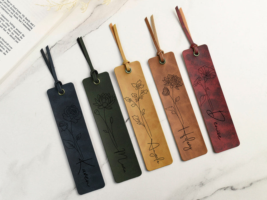 Personalized Leather Bookmark, Custom Name Book Mark with Birth Month Flower, Book Lovers Gift, Gifts for Woman, Gifts For Teacher