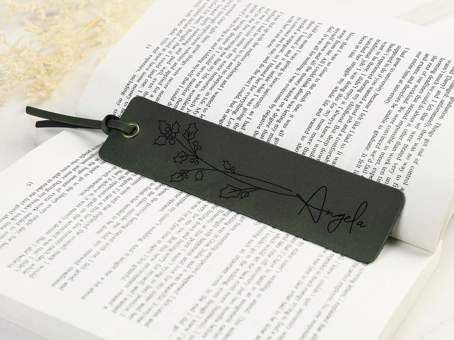 Custom Name Book Mark with Birth Month Flower, Personalized Leather Bookmark, Book Lovers Gift, Gifts for Woman, Gifts For Teacher