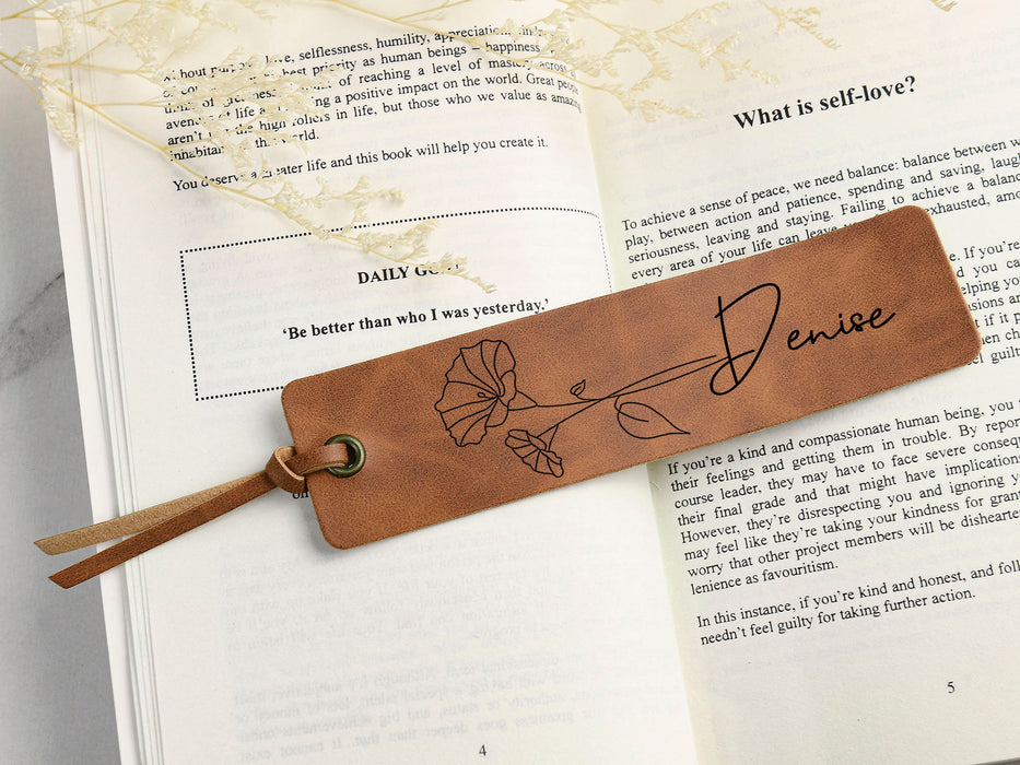 Personalized Leather Bookmark, Custom Name Book Mark with Birth Month Flower, Book Lovers Gift, Gifts for Woman, Gifts For Teacher