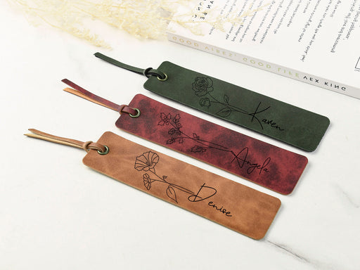 Personalized Leather Bookmark, Custom Name Book Mark with Birth Month Flower, Book Lovers Gift, Gifts for Woman, Gifts For Teacher