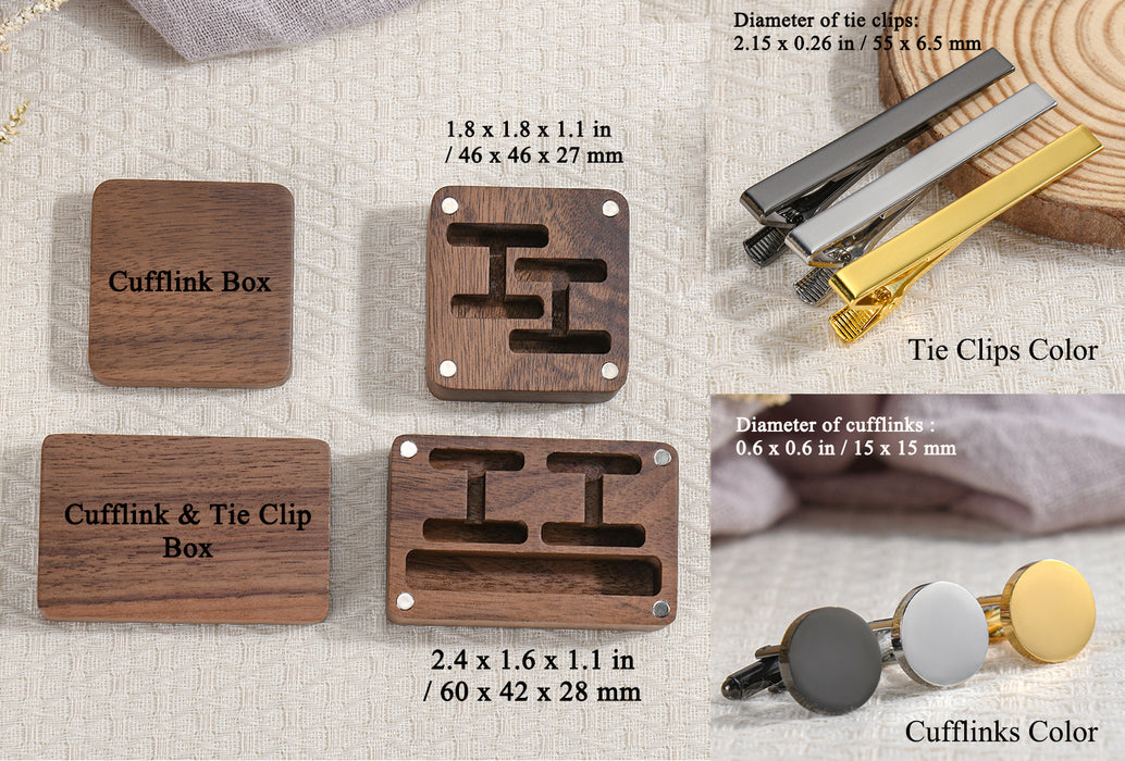 Engraved Groomsmen Cufflinks, Wedding Cufflinks & Tie Clip Set