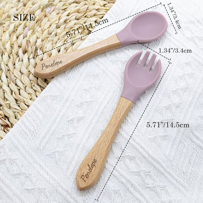 Silicone Baby Spoon and Fork Set, Personalized Baby Cutlery Set