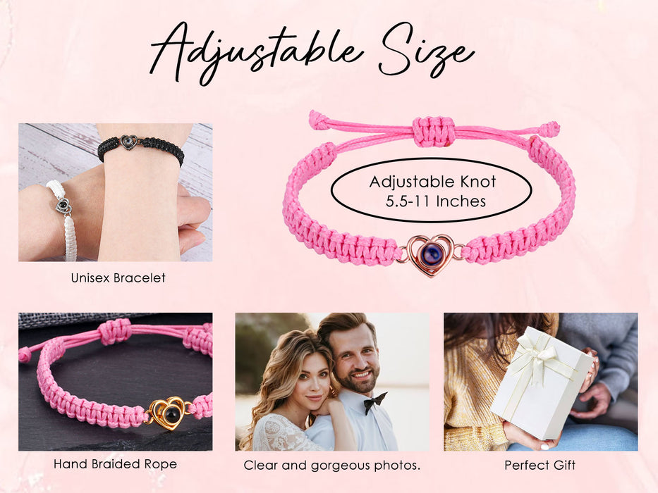 Personalized Heart Photo Projection Braided Rope Bracelet