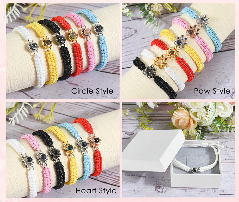 Personalized Circle Photo Projection Braided Rope Bracelet